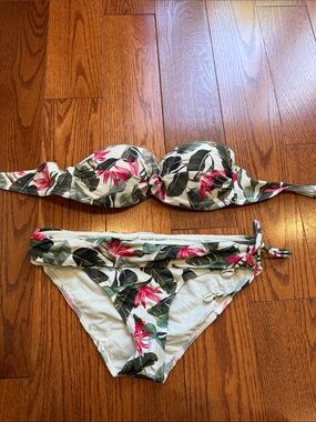 Bananamoon Tropical Bandeau Bikini - White, Green, Pink